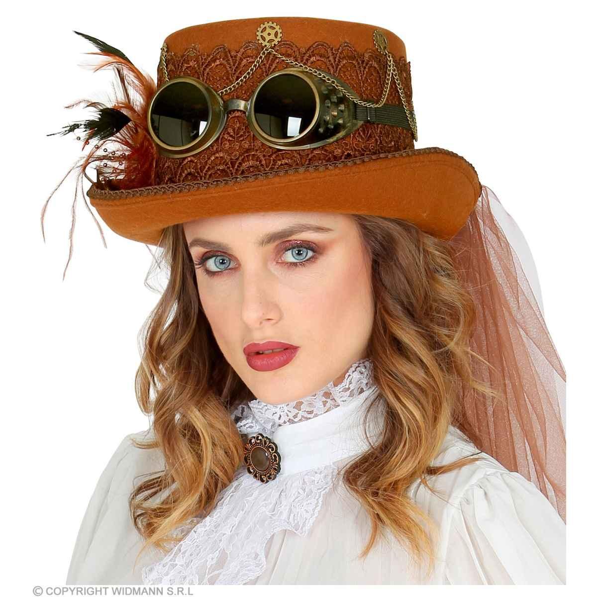 Cappello steampunk marrone occhiali