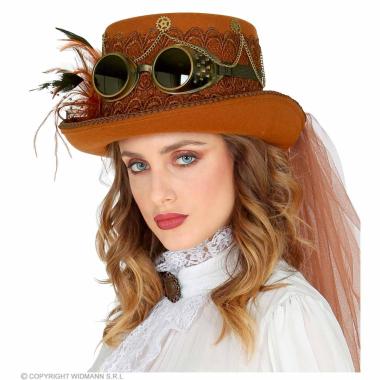 Cappello steampunk marrone occhiali
