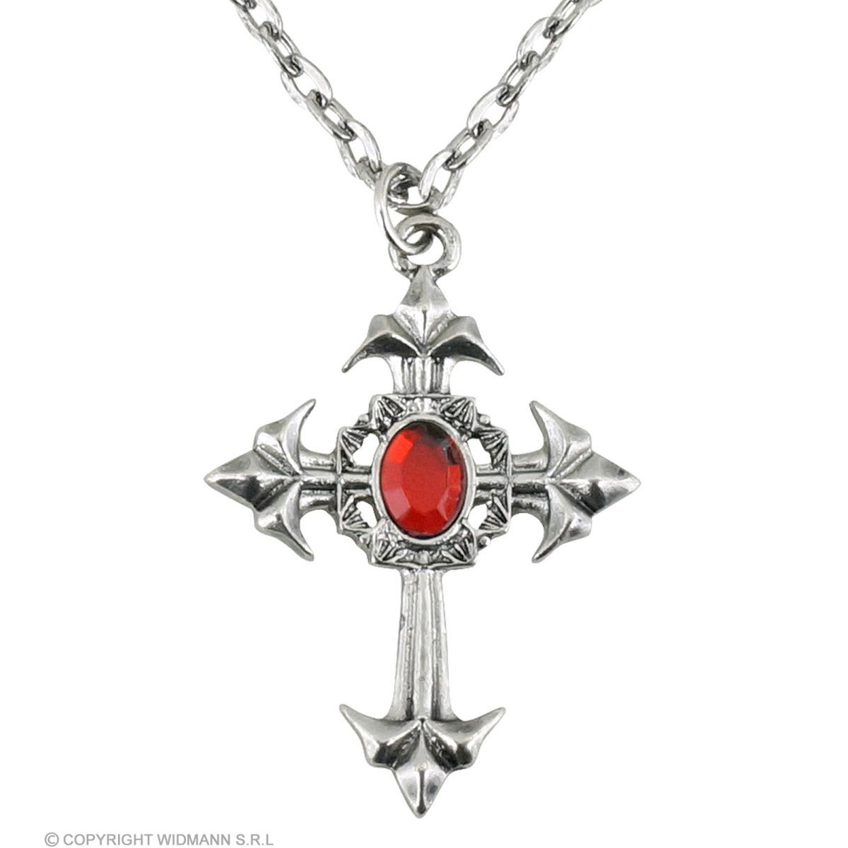 Collana metallo gotica croce rossa