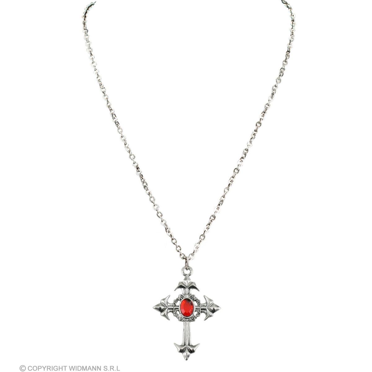 Collana metallo gotica croce rossa