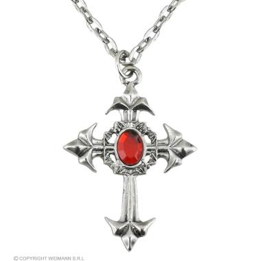 Collana metallo gotica croce rossa
