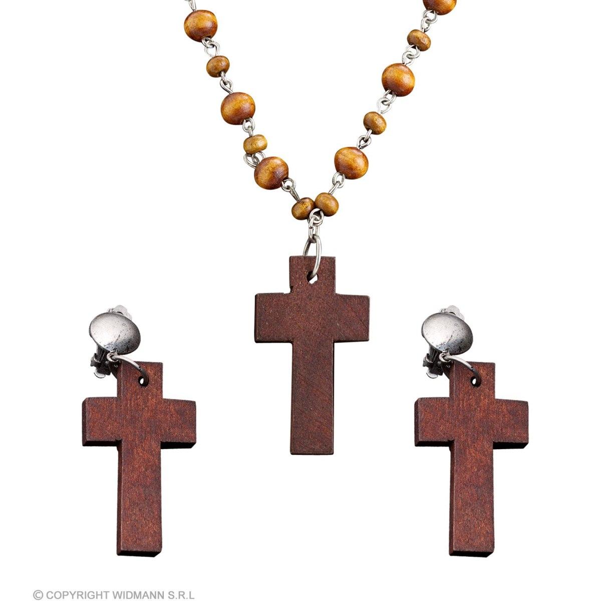 Collana rosario legno orecchini