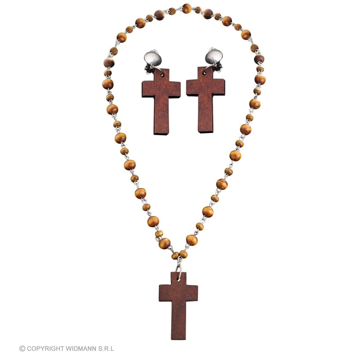 Collana rosario legno orecchini