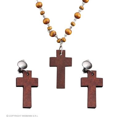 Collana rosario legno orecchini