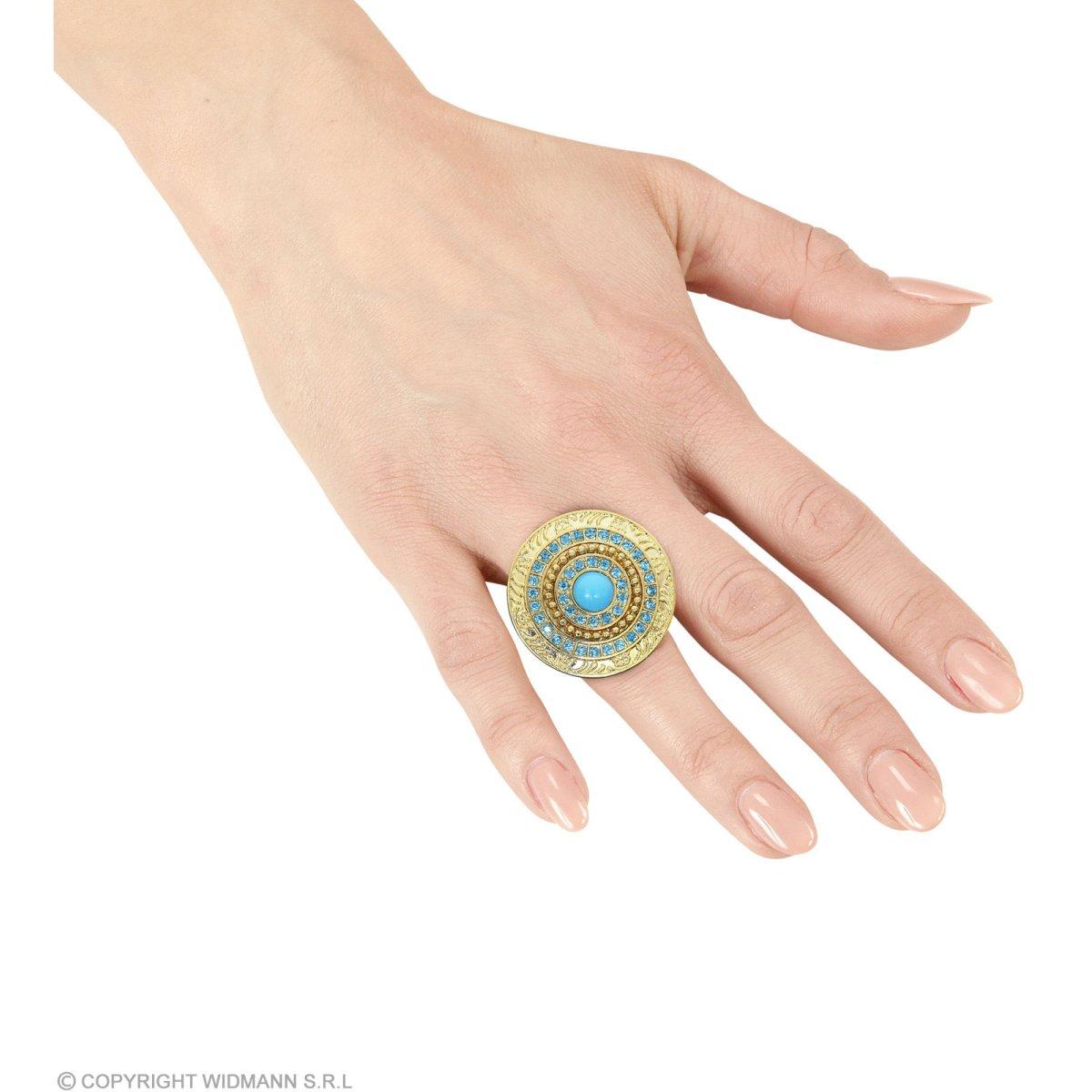 Anello metallo oro pietre azzurre