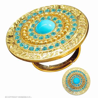 Anello metallo oro pietre azzurre
