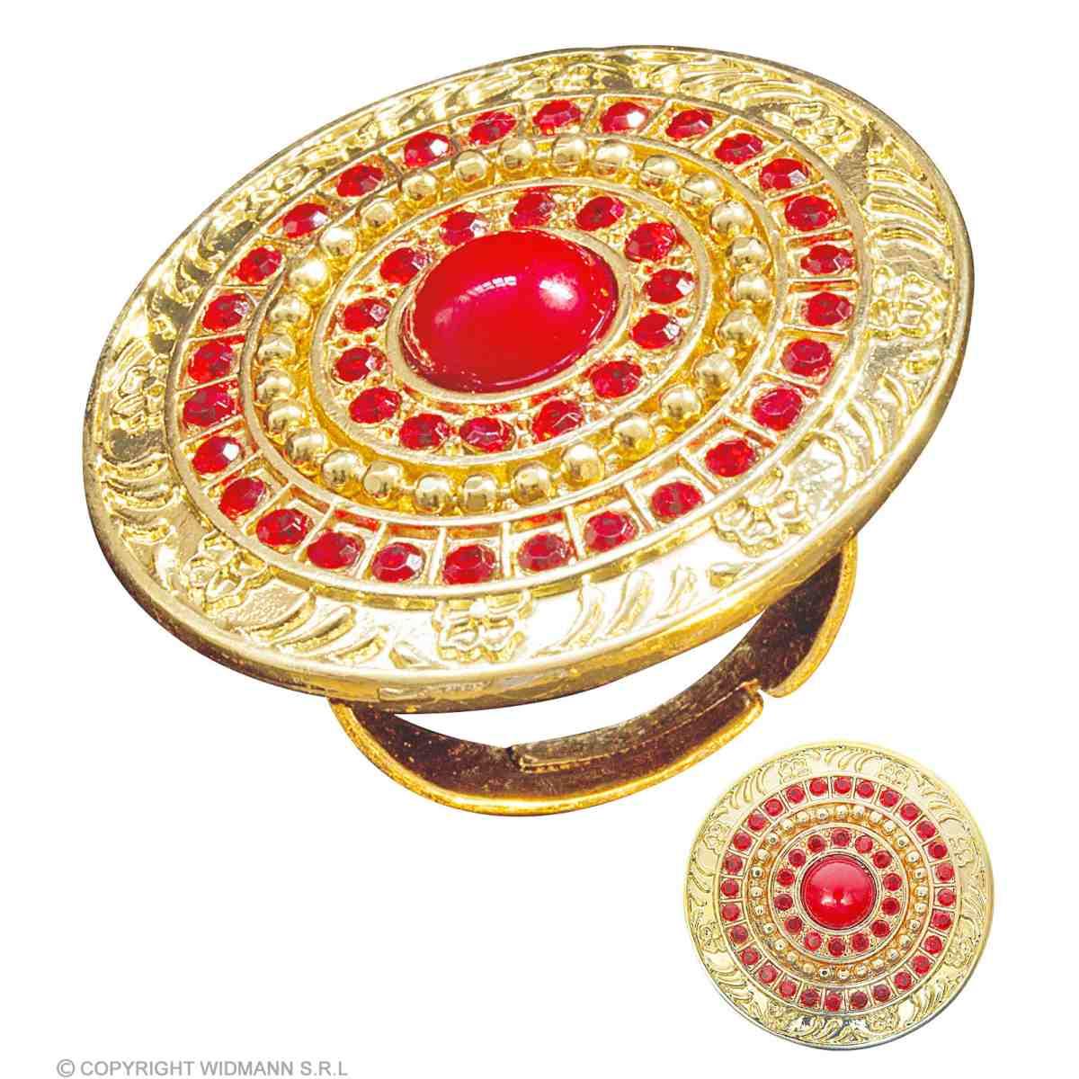 Anello metallo oro pietre rosse