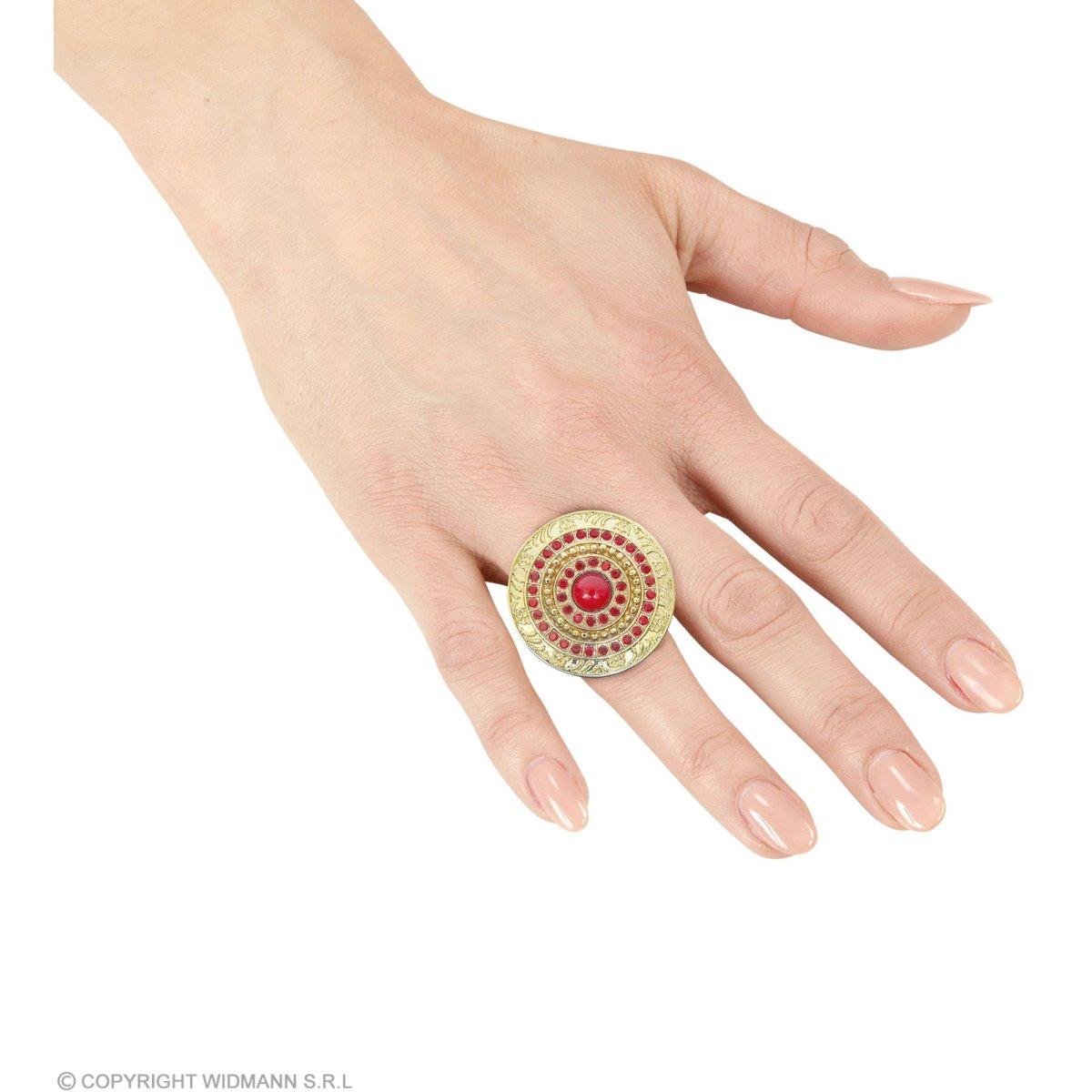 Anello metallo oro pietre rosse