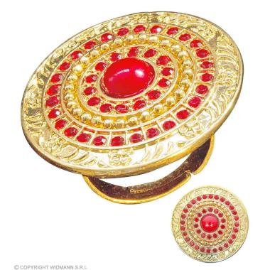 Anello metallo oro pietre rosse