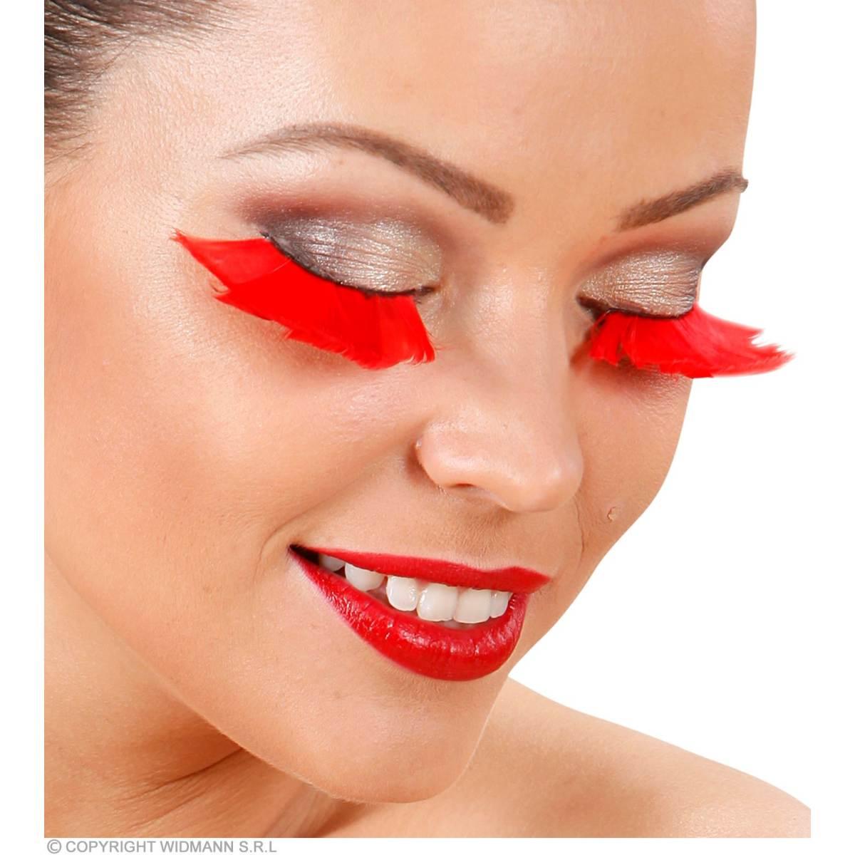 Trucco ciglia extra lunghe piume rosse