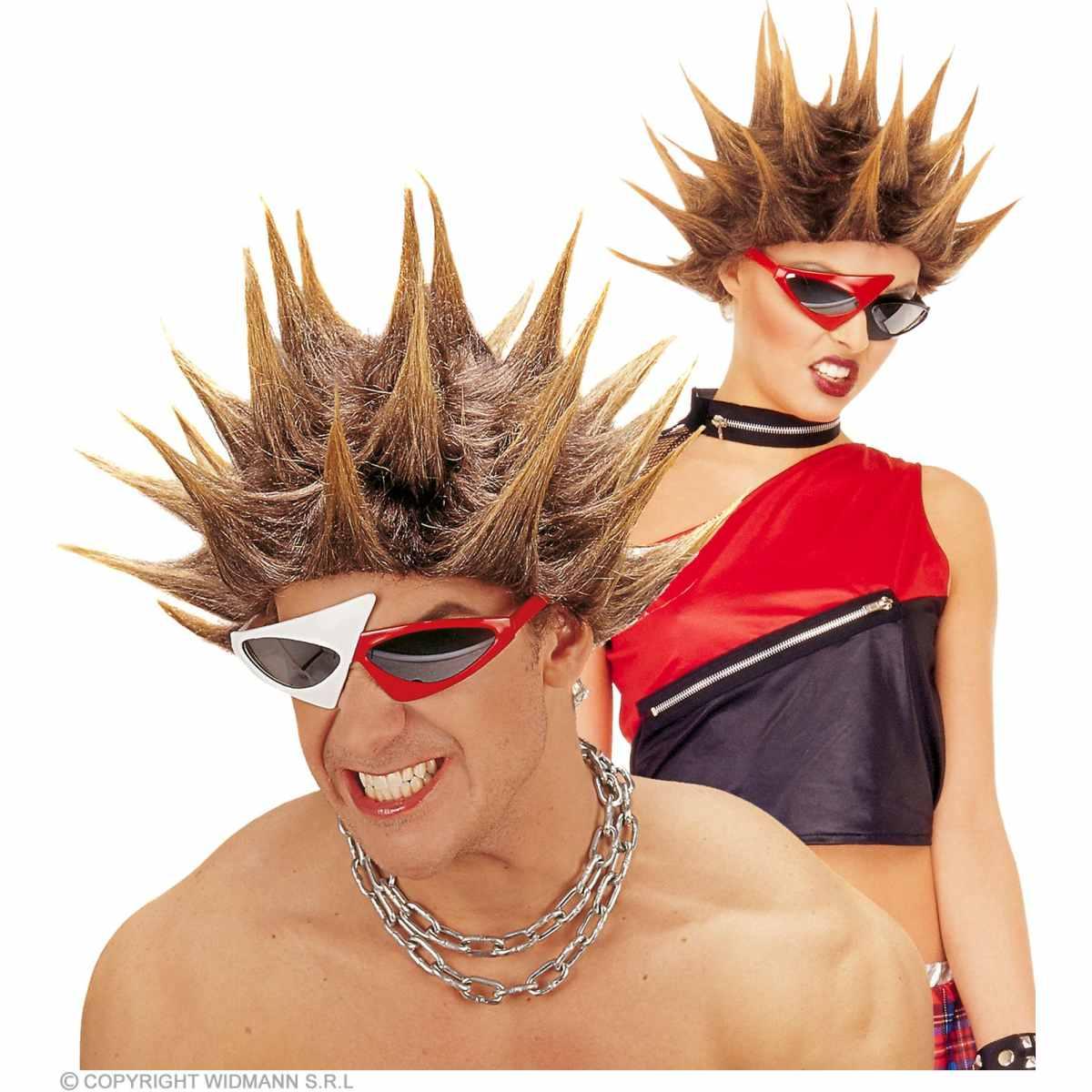 Parrucca castana punk cresta appuntita