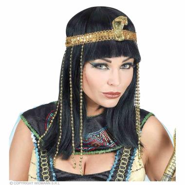 Parrucca egiziana nera fascia oro serpente