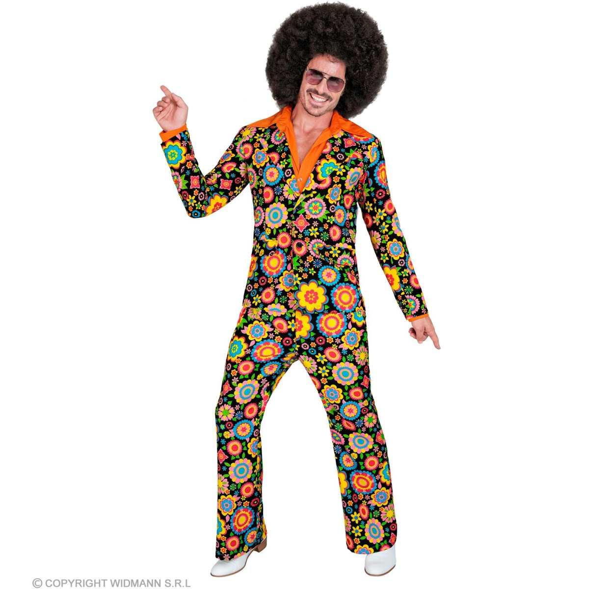 Costume completo anni 70 nero fiori