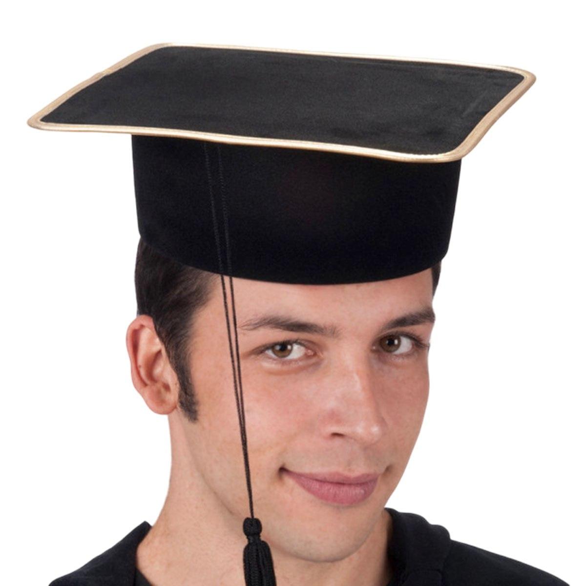 Cappello laureato nero bordo oro bifloccato