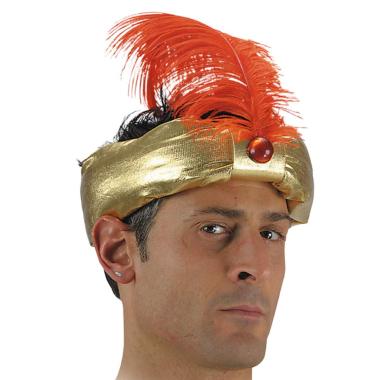 Cappello principe indiano tessuto oro piuma