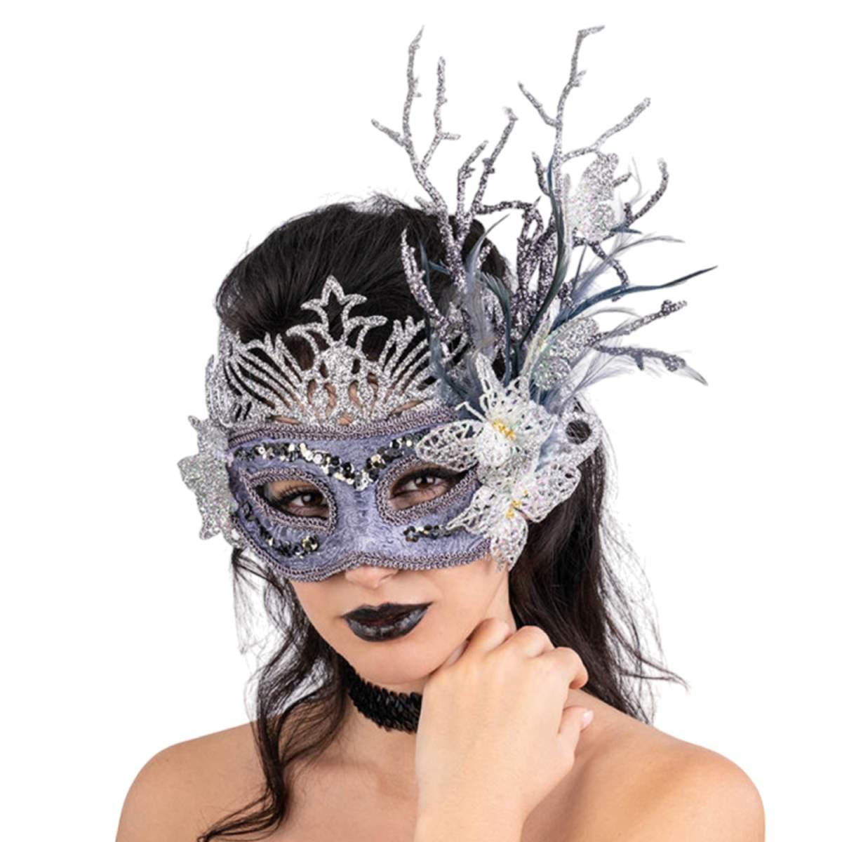 Maschera viso tessuto damascato farfalle glitter