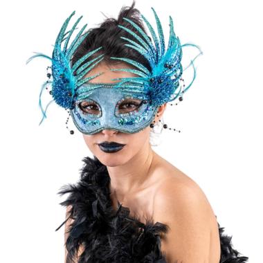 Maschera viso tessuto velluto turchese glitter