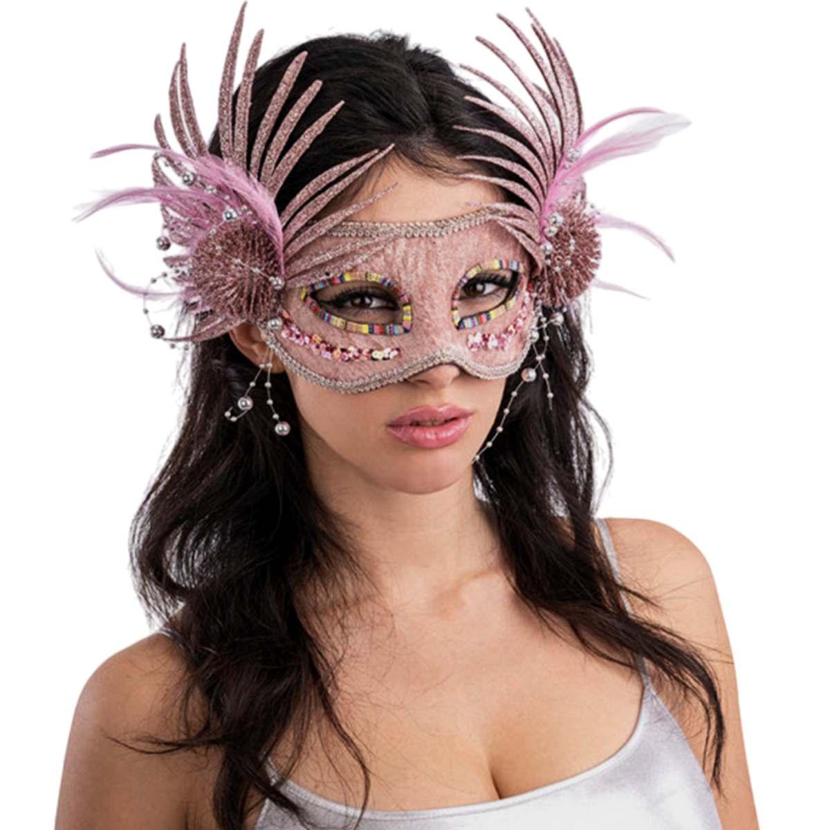 Maschera viso tessuto velluto rosa glitter