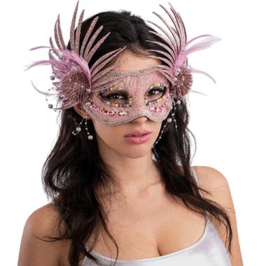 Maschera viso tessuto velluto rosa glitter