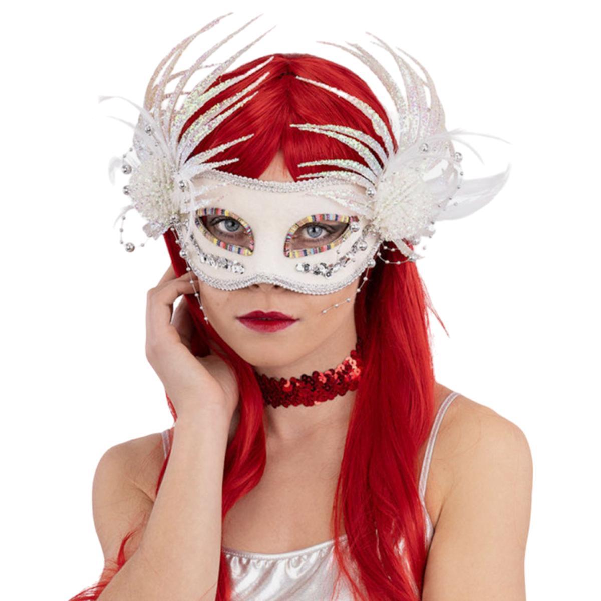 Maschera viso tessuto velluto bianco glitter