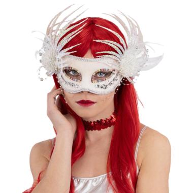 Maschera viso tessuto velluto bianco glitter