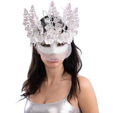 Maschera viso veletta bianca fiori glitter
