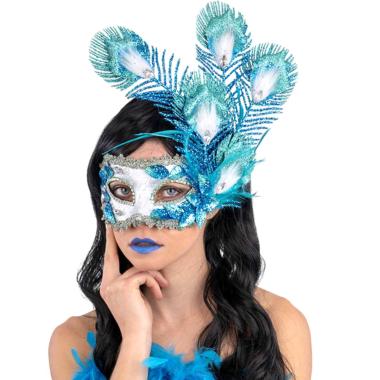 Maschera viso tessuto damascato turchese floreale