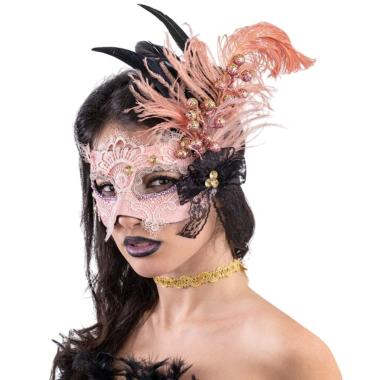 Maschera viso tessuto pizzo rosa gliiter