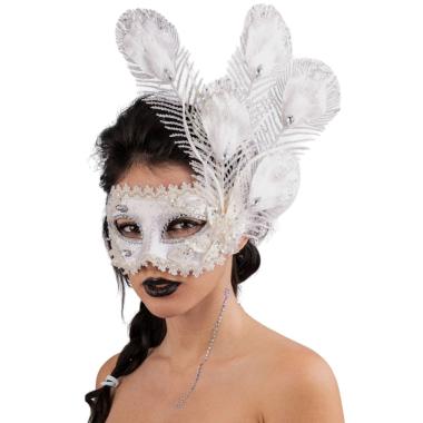 Maschera viso tessuto damascato bianco floreale
