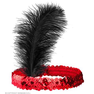 Fascia capelli charleston paillettes rosse piuma