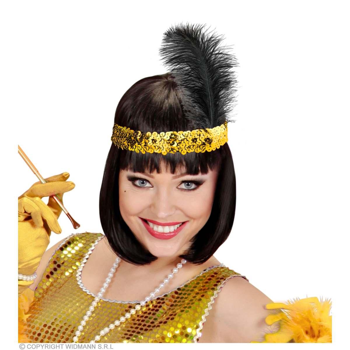 Fascia capelli charleston oro paillettes piuma