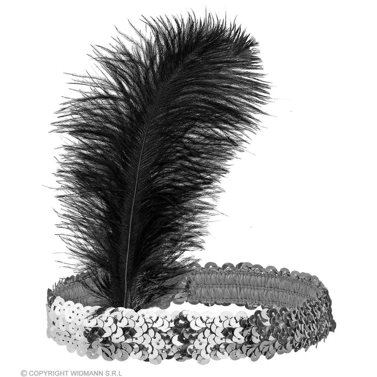 Fascia capelli charleston argento paillettes piuma