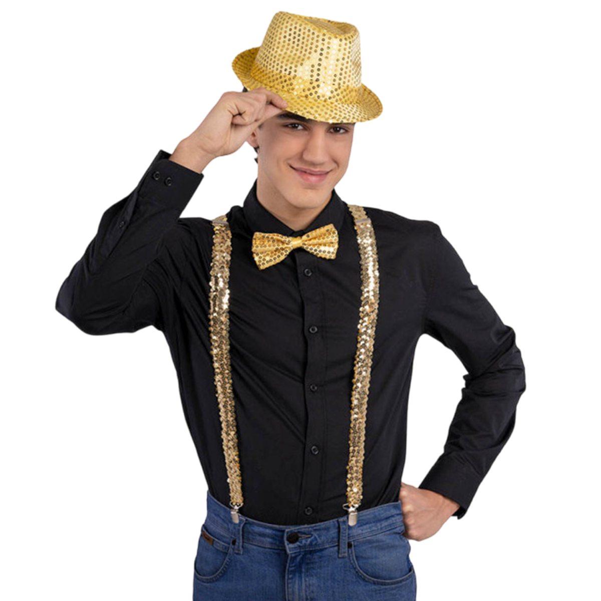 Cappello dance oro bretelle papillon Set 3 pz