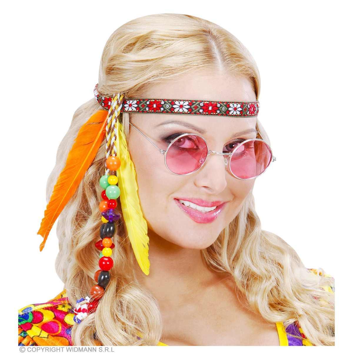 Fascia capelli hippie anni 70 80 perline piume
