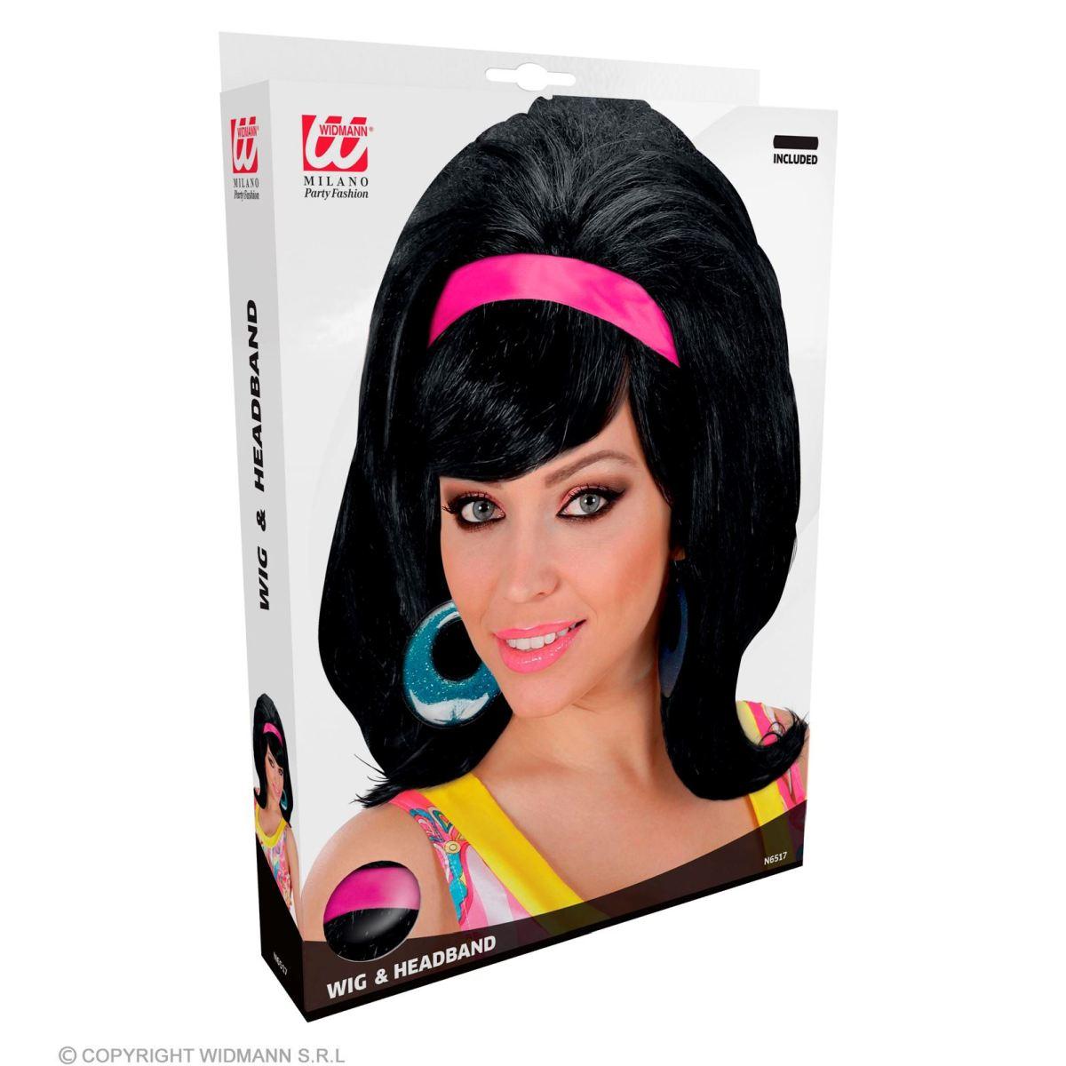 Parrucca anni 50 60 nera fascia