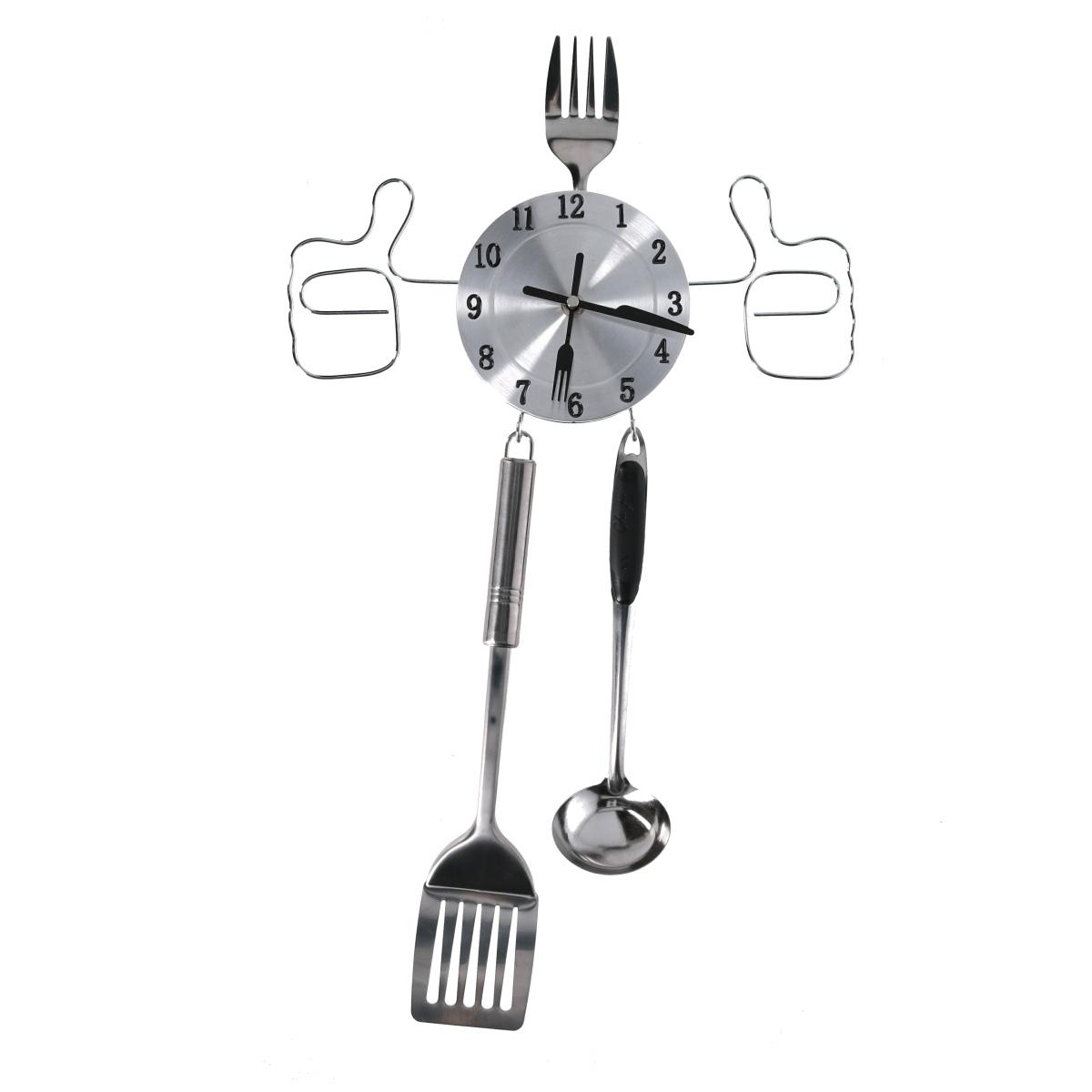 Orologio parete metallo posate argento modello a 58 x 33,5 x 4 cm