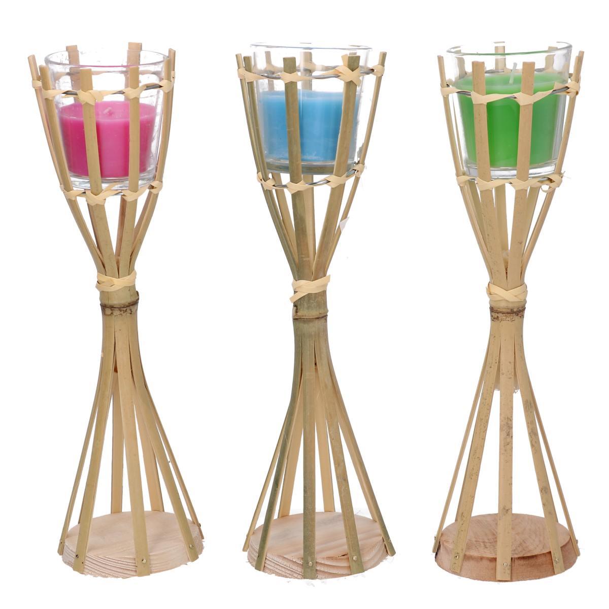 Fiaccola bambu candela citronella 3 colori assortiti
