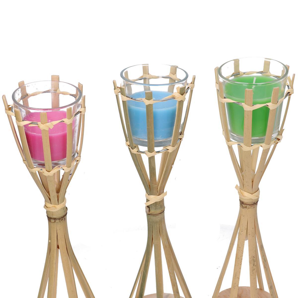 Fiaccola bambu candela citronella 3 colori assortiti