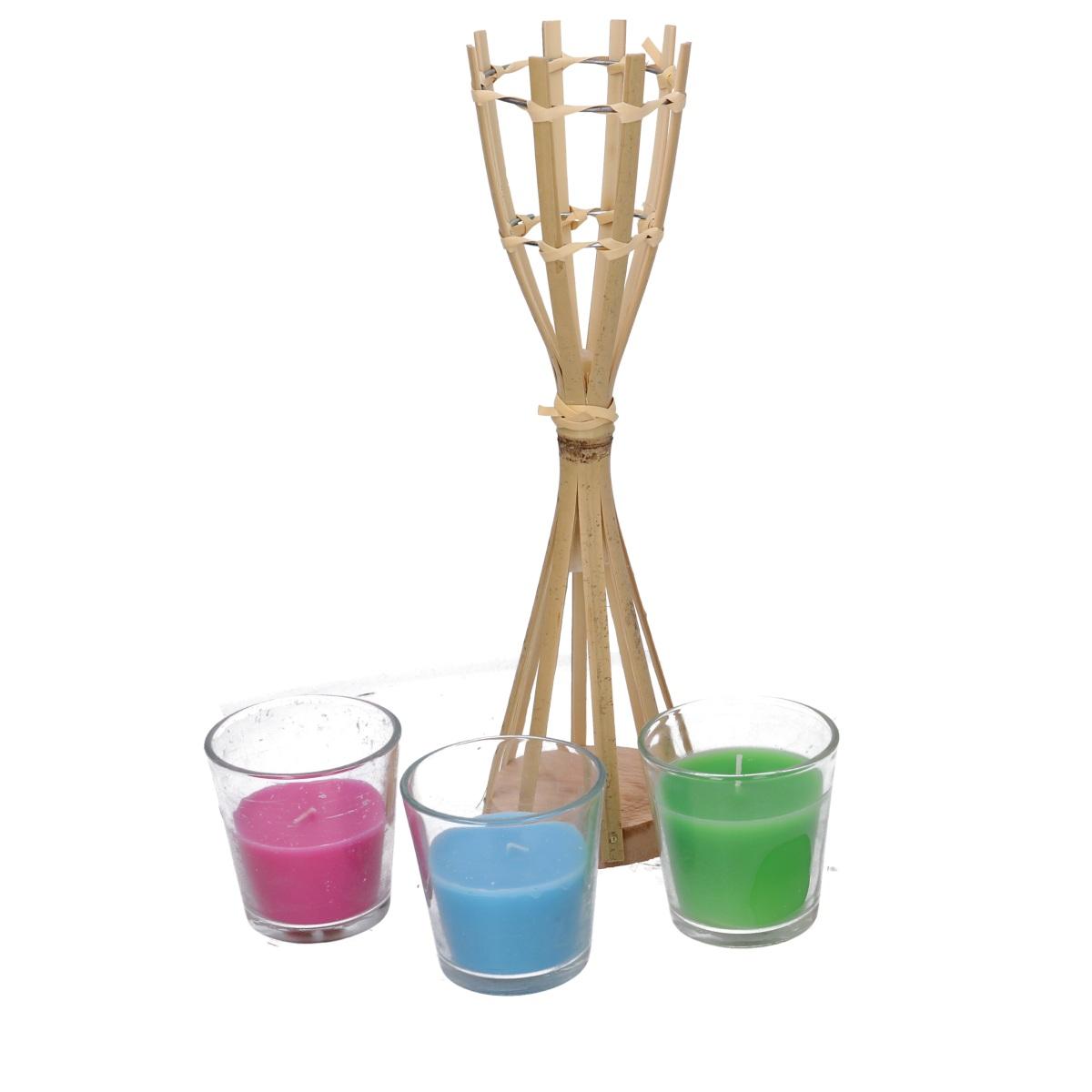 Fiaccola bambu candela citronella 3 colori assortiti