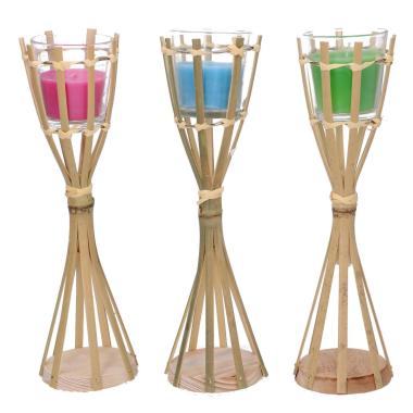 Fiaccola bambu candela citronella 3 colori assortiti