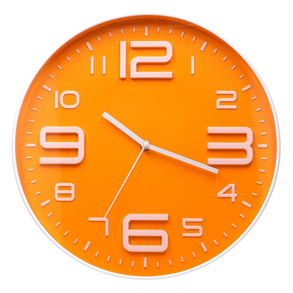 Orologio parete plastica arancione tondo modello a