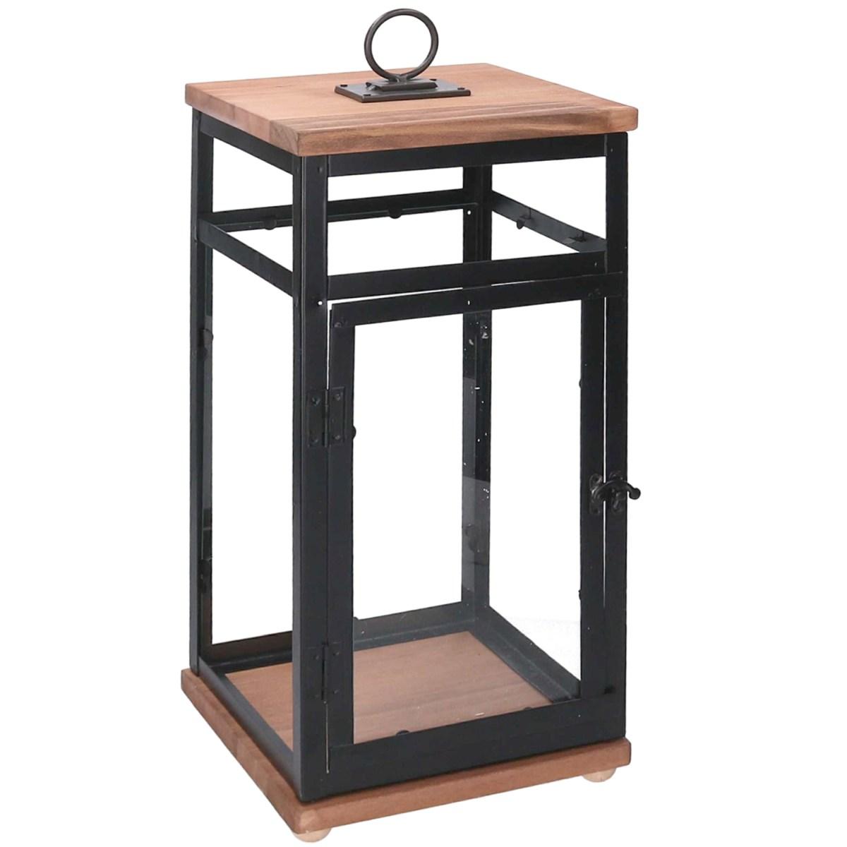 Lanterna legno noce metallo 26 x 26 cm