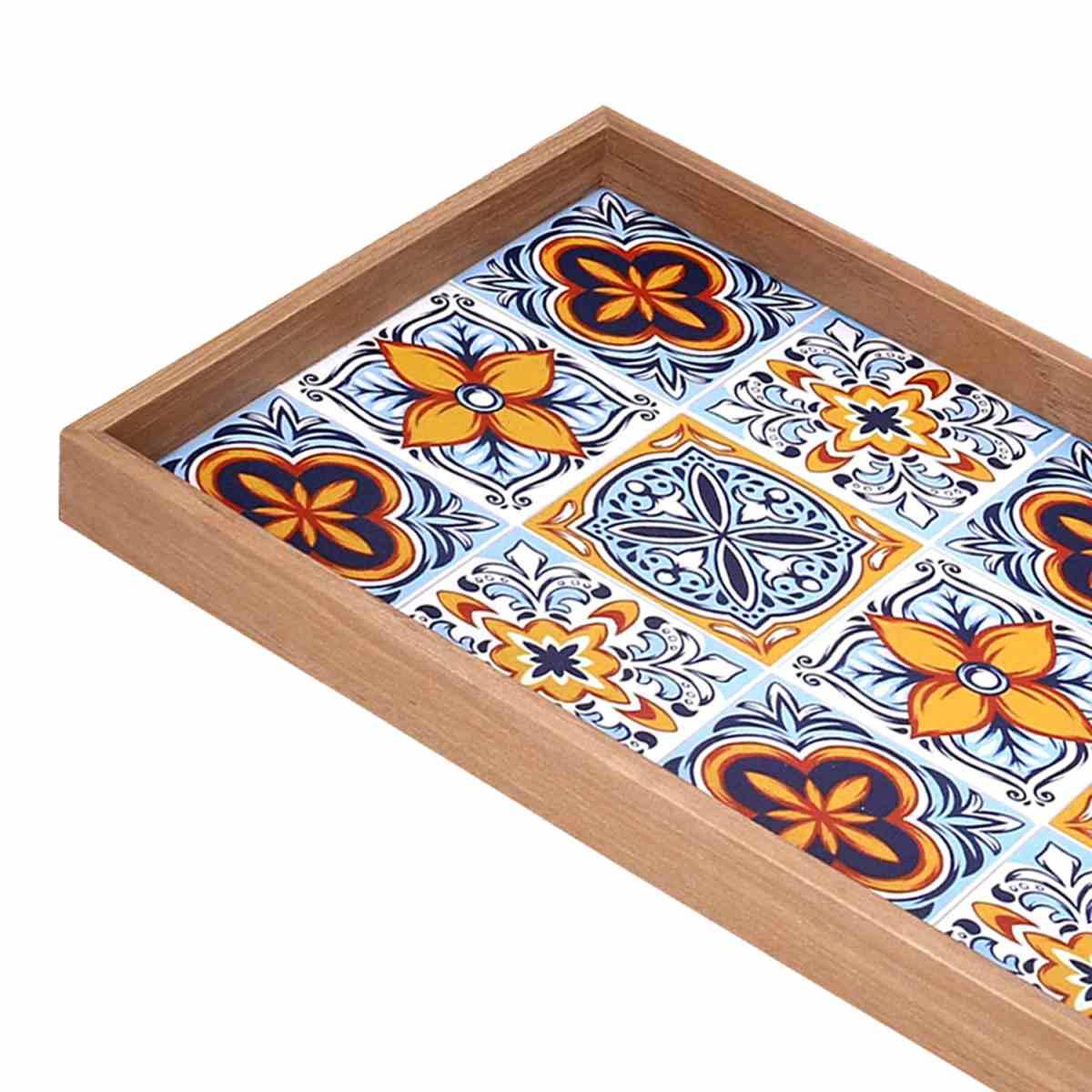 Vassoio Legno Rettangolare Azzurro con Bordo Naturale cm.42x27xh3,5 | Vacchetti
