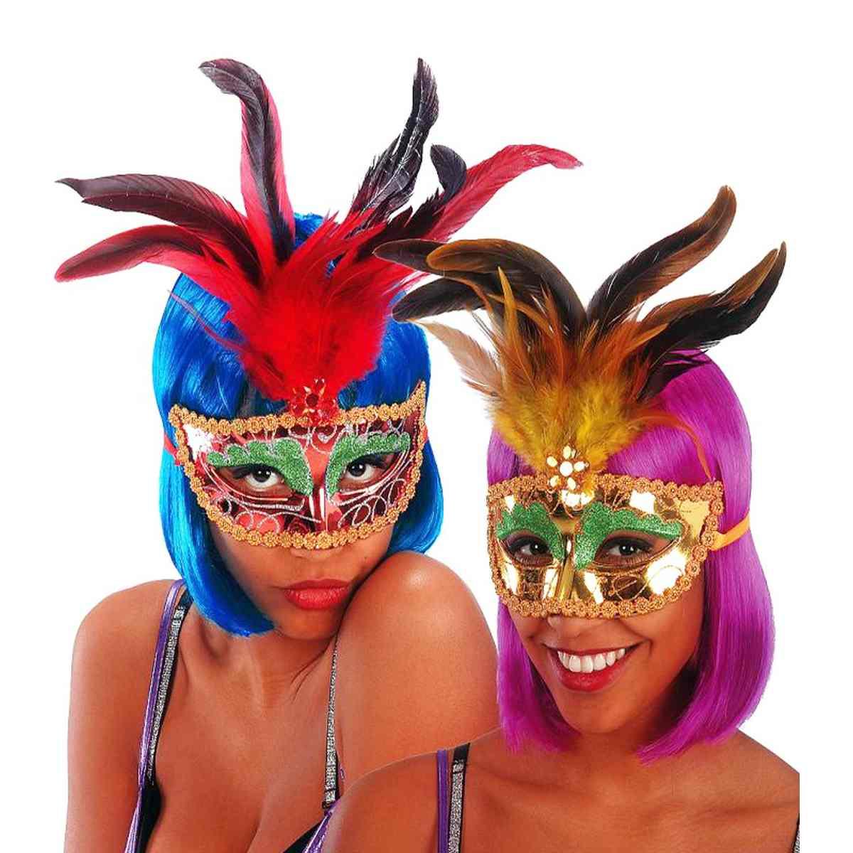 Maschera viso cartapesta piume