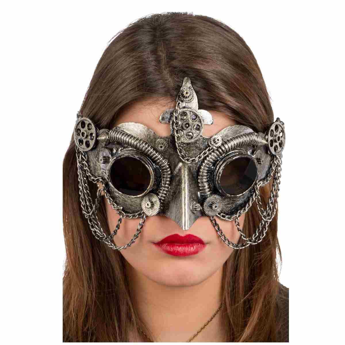 Maschera viso pvc steampunk argento becco