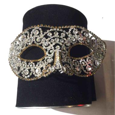 Maschera viso metallo preziosa argento strass oro