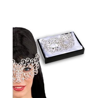 Maschera viso metallo preziosa argento strass