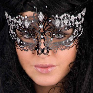 Maschera viso metallo nera strass argento