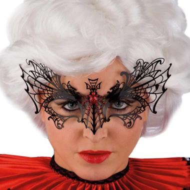 Maschera viso metallo nera ragno strass rossi