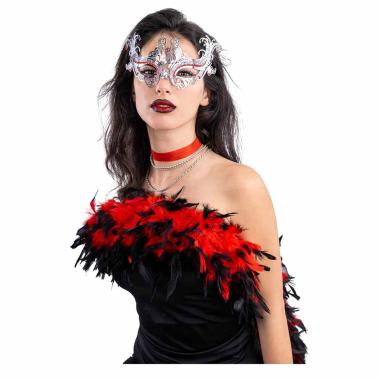 Maschera viso metallo argento strass rossi